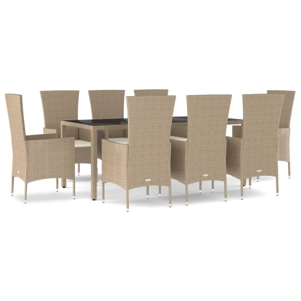 Set da Pranzo da Giardino 9 pz con Cuscini Beige in Polyrattancod mxl 76419