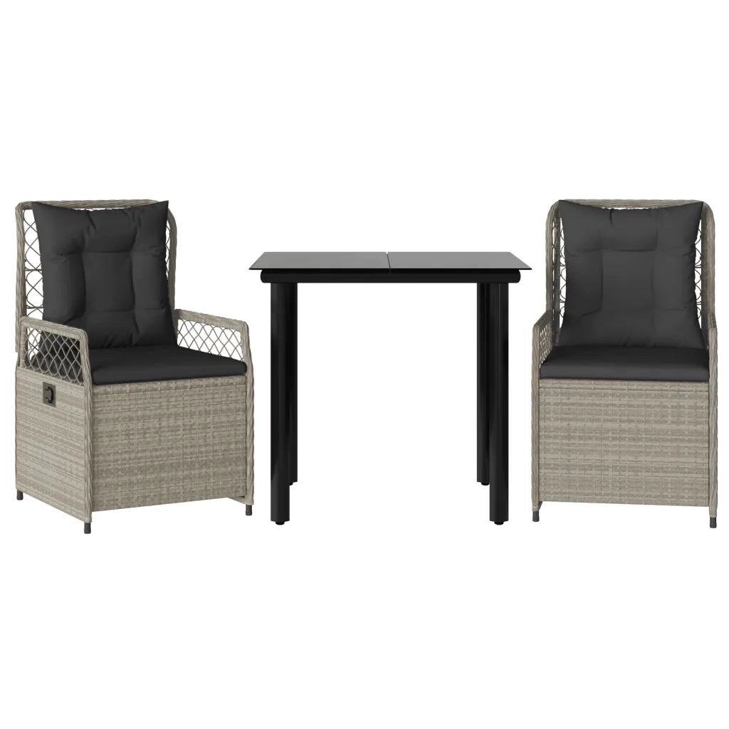 Set Pranzo da Giardino 3pz | Set Salotto da Giardino con Cuscini Grigio Chiaro Polyrattan