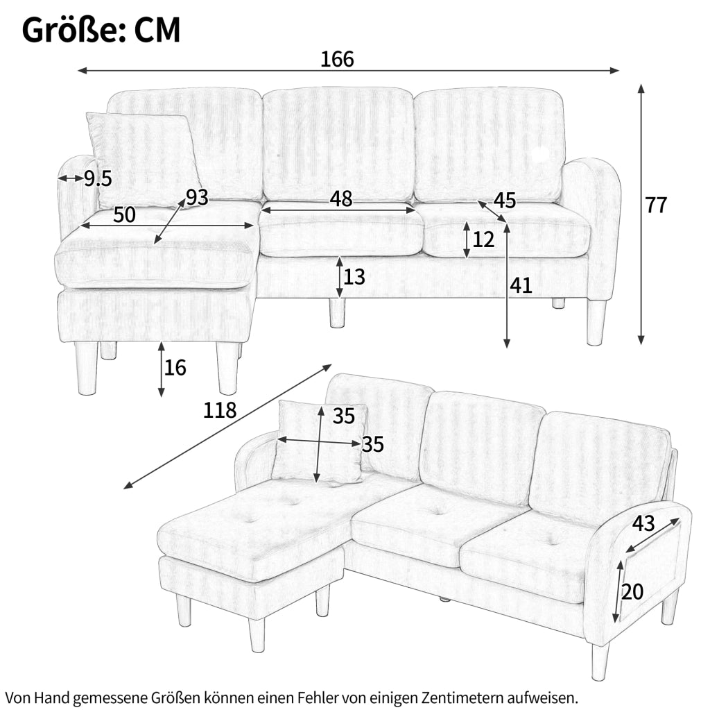 Divano angolare modulare blu, 3 posti, con chaise longue