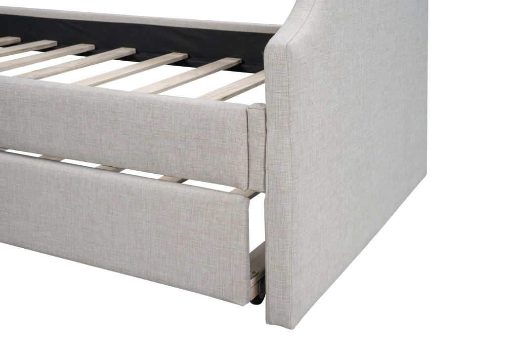 Letto singolo imbottito con secondo letto estraibile e design salvaspazio