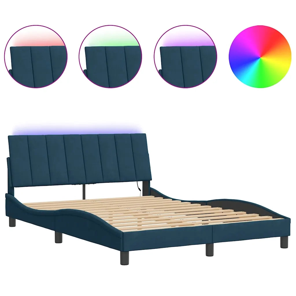 Giroletto con LED senza Materasso-Struttura Letto Hanko Blu 140x200 cm in Velluto