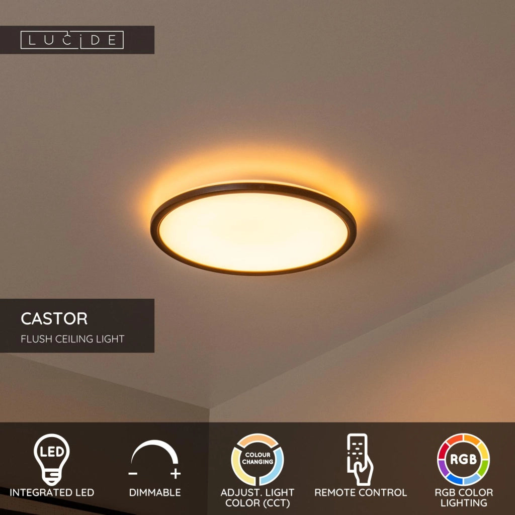 Plafoniera LED rotonda nera IP44 RGB 20W Castor Lucide