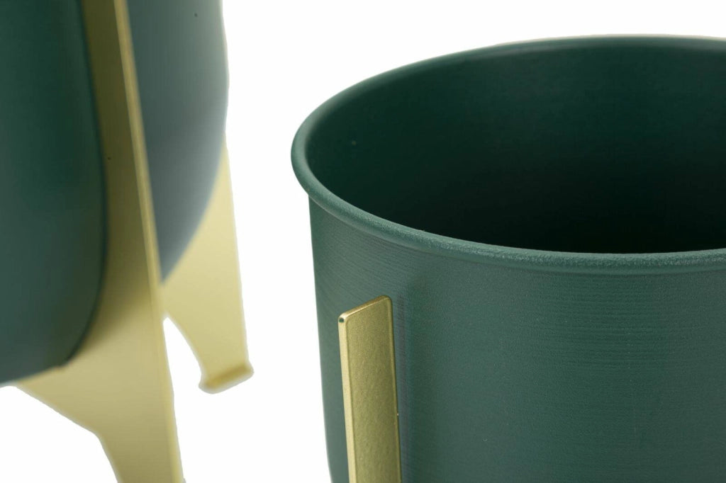 Set di 2 portavasi Barbena, Complemento d'arredo, Articolo decorativo, Accessorio d'arredo, 25x25 h26 cm, Verde e Oro