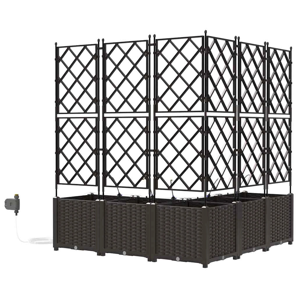Set di 5 fioriere da giardino moderne con sistema di irrigazione 120 x 120 x 142 cm acciaio marrone 02_0058531