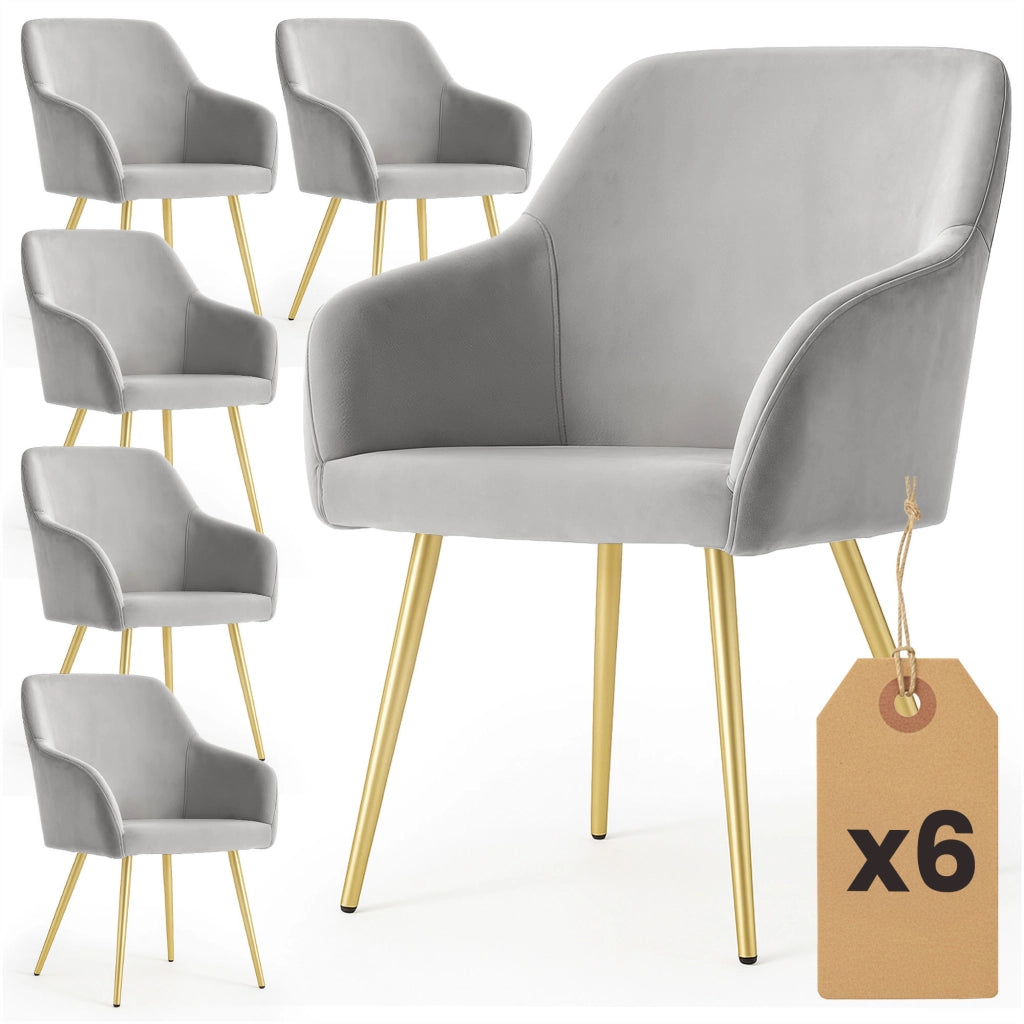 Set di 6 Sedie in velluto liscio ESTELLE Grigio gambe oro