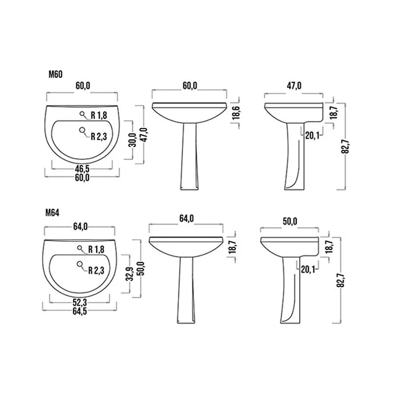 Lavabo sospeso felce in ceramica largo 64 cm