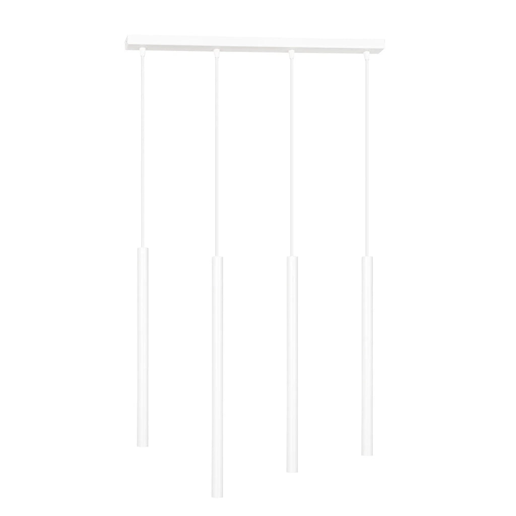 Lampadario 4 Luci Moderno Shu Acciaio Bianco E Paralumi A Cilindri Sottili