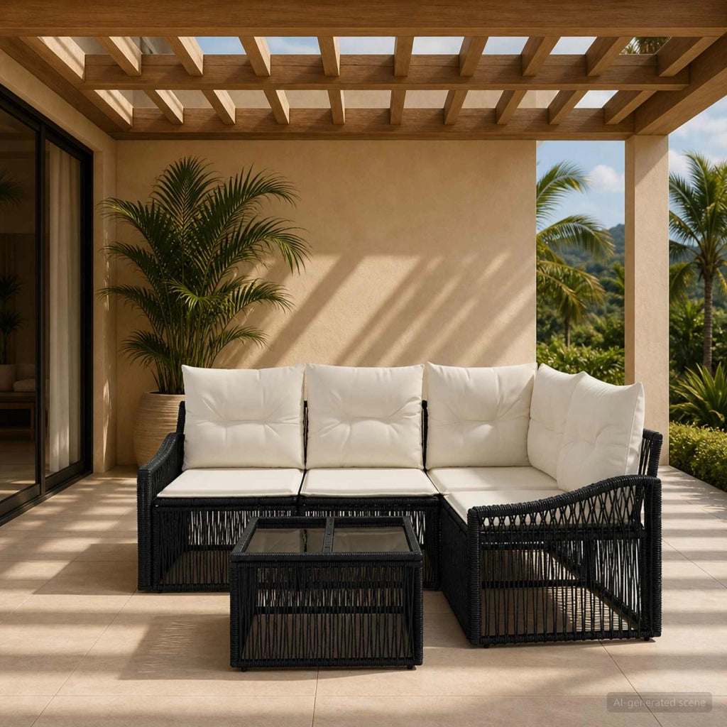 Set Divano da Giardino 5 pz Nero polyrattan 3436000