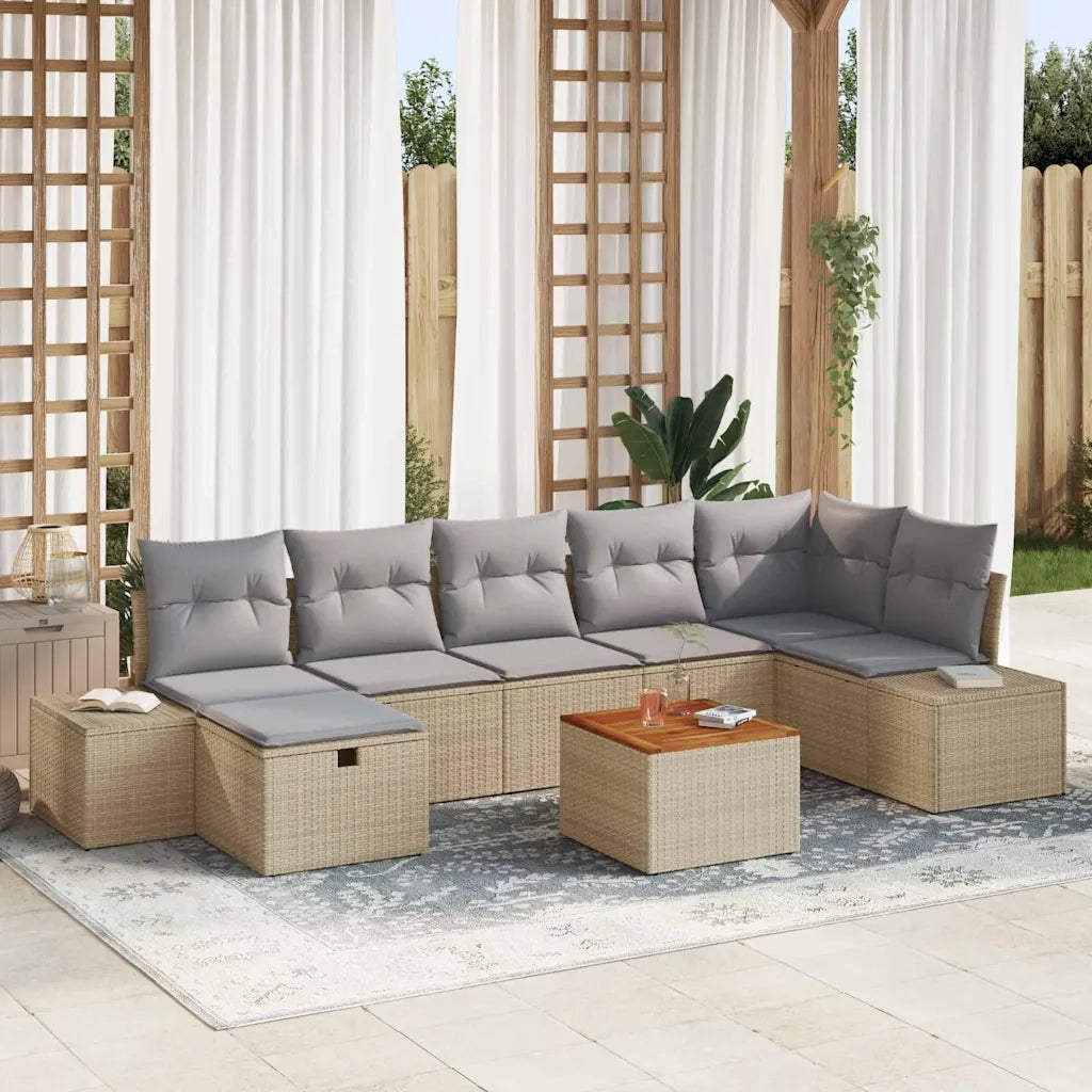 Set Divano da Giardino con cuscino 8 pcs Beige polyrattan 3359602