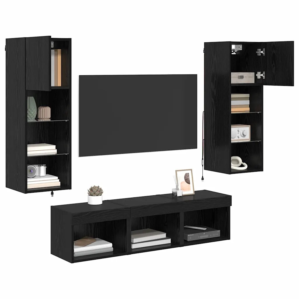 Mobile per TV a Muro 5 pz-Set di 5 Credenza per TV sospesa Rovere Nero 60 x 30 x 30 cm 222026