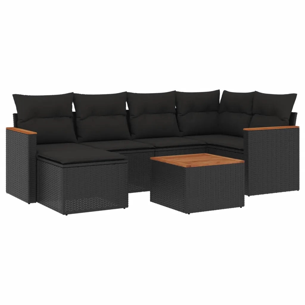 Set Divani da Giardino con Cuscini 7pz Nero Polyrattancod mxl 113075
