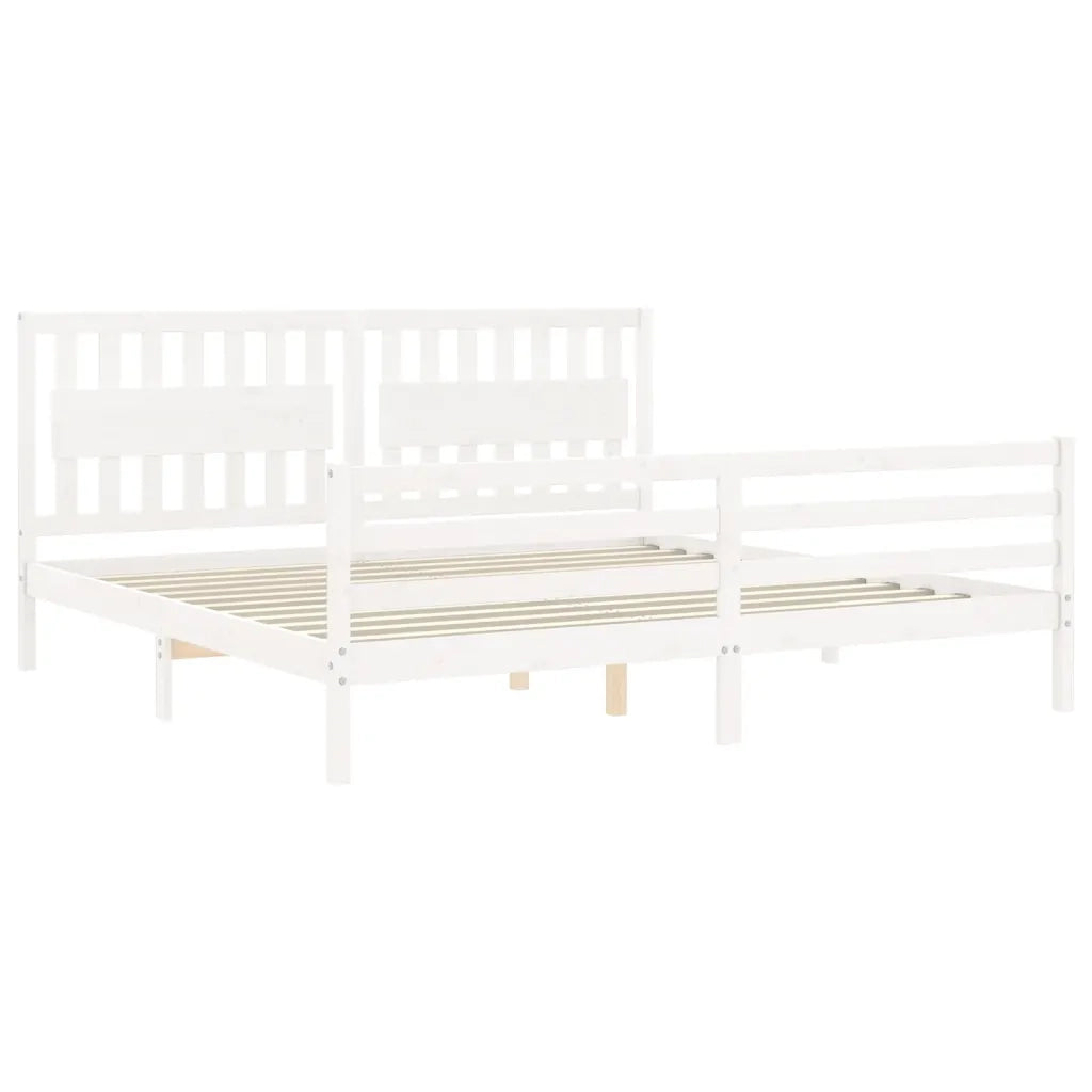 Giroletto con Testiera Bianco 200x200 cm in Legno Massello 3194332