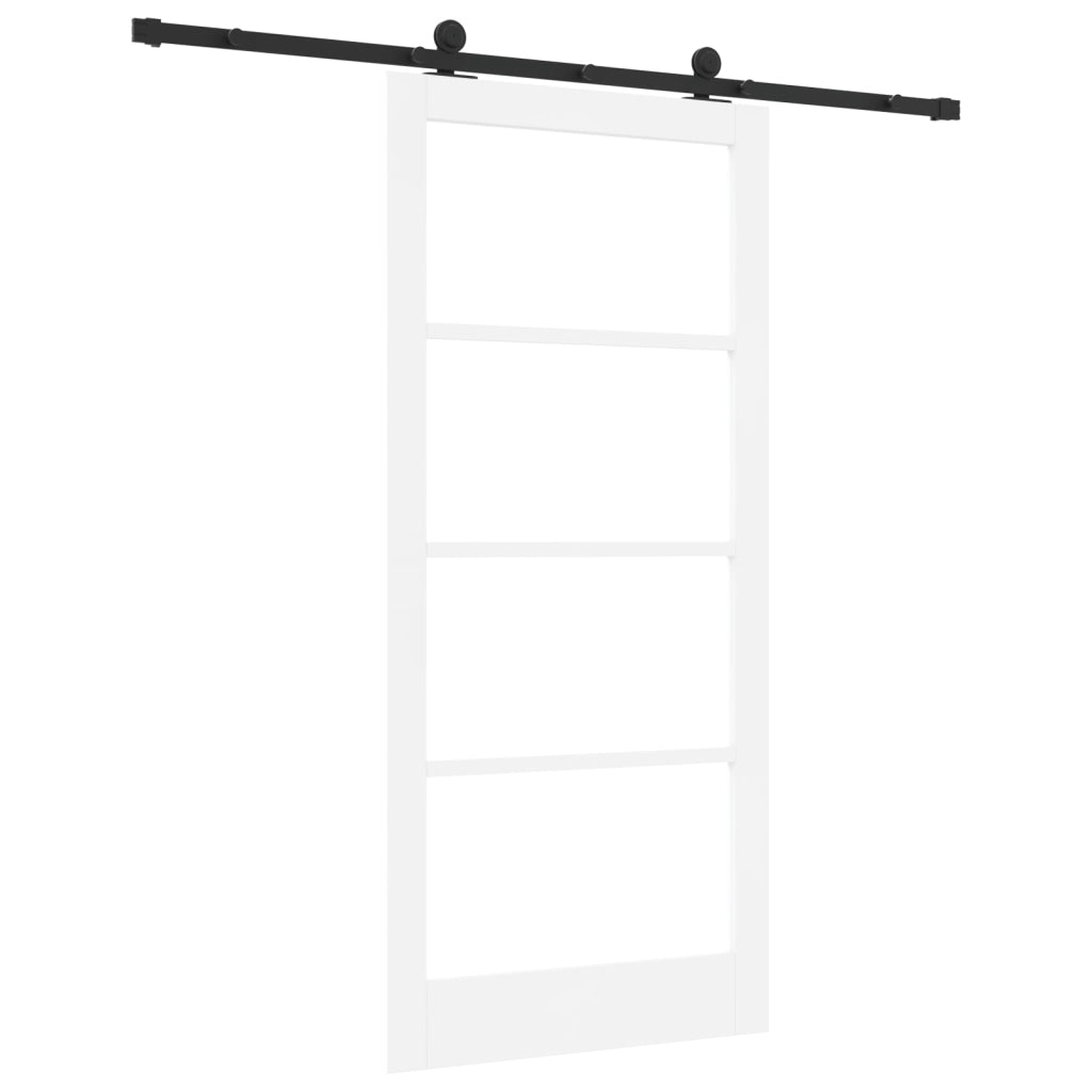 Porta Scorrevole  con Set di Ferramenta 'ORKDAL'Legno Solido Bianco & Vetro