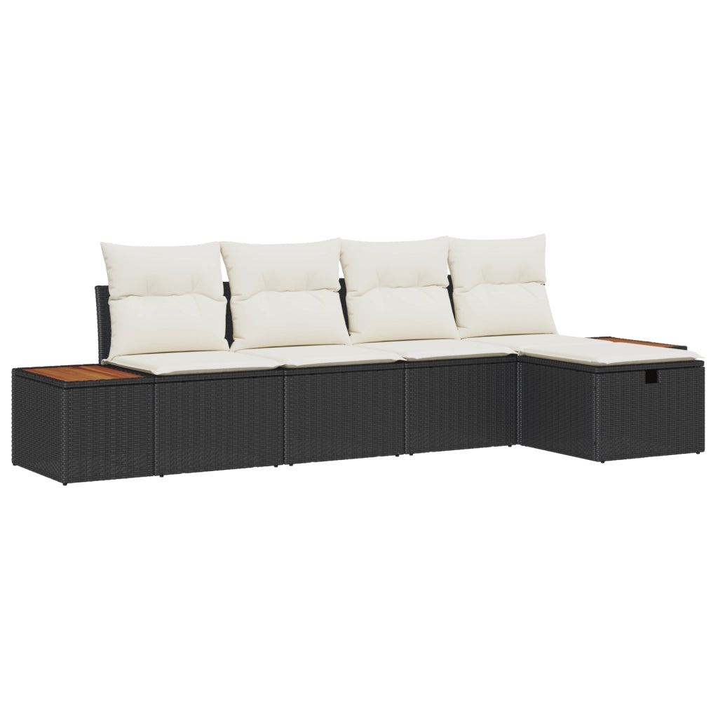 Set Divano da Giardino a 5 Pezzi con Cuscini Polyrattan Nero