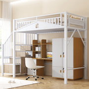 Letto a soppalco 90x200 cm con scala contenitore e recinto di sicurezza; bianco