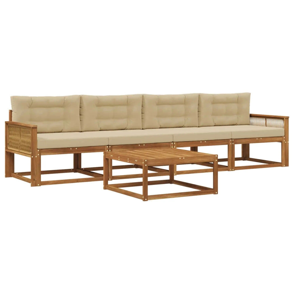 Set di divani da esterno con cuscino 5 pcs Naturale e Beige