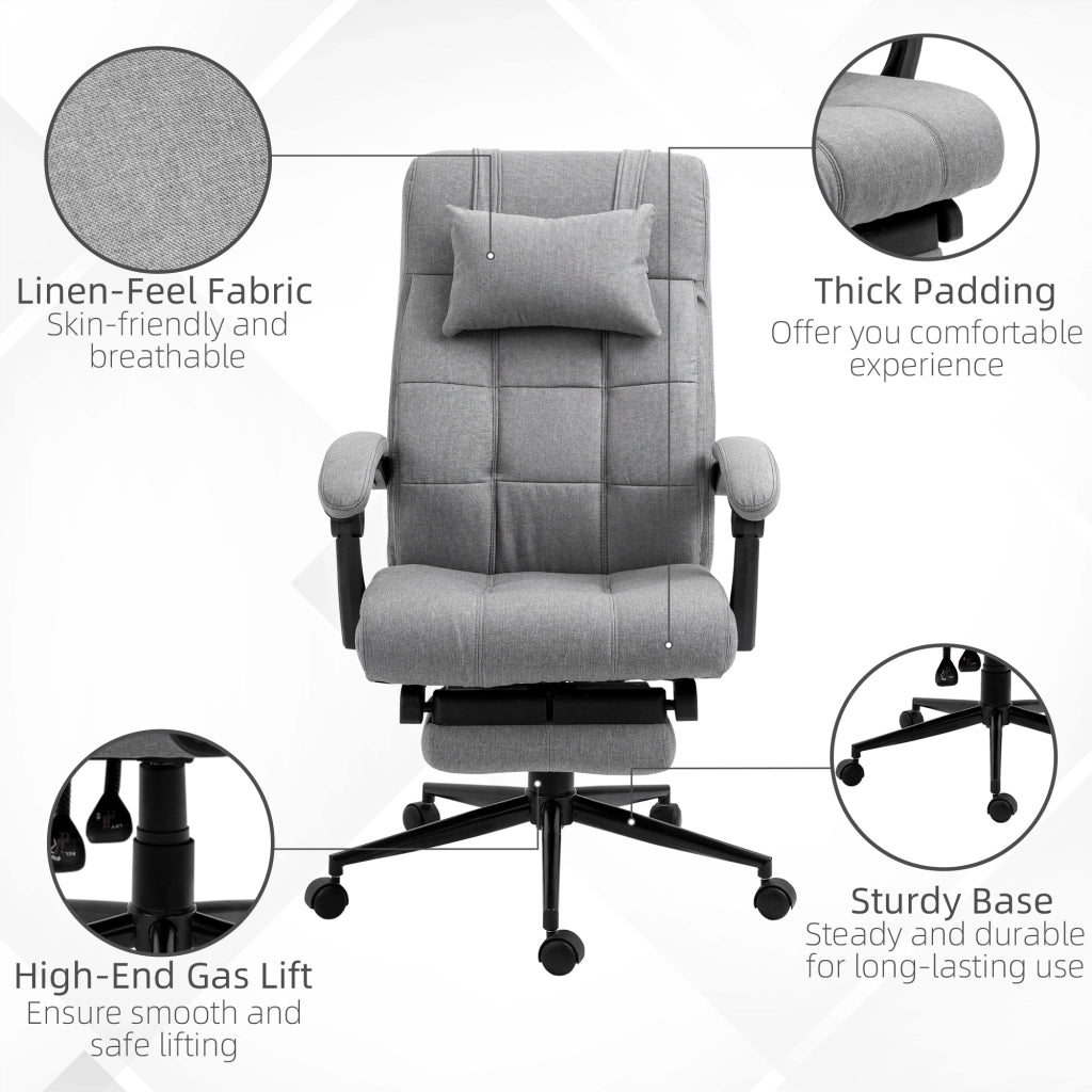 Sedia da ufficio ergonomica girevole con poggiatesta braccioli e poggiapiedi in lino grigio chiaro 66 × 76 × 112-120 cm