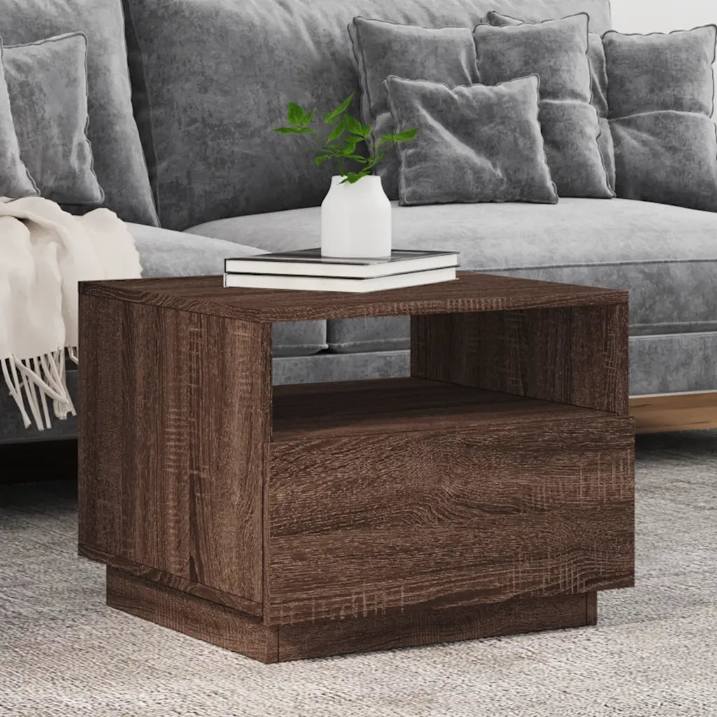Tavolino da salotto | Tavolino da caff¨¨ | Tavolino da Soggiorno con Luci LED Rovere Marrone 50x49x40 cm