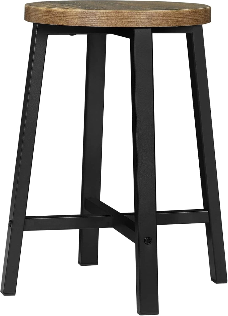 Set di 2 Sedie Sala da Pranzo, Sgabelli da Cucina, Sedile in Legno e Gambe in Metallo, Stile Industriale, Legno Vintage + Nero, BH370hov-2