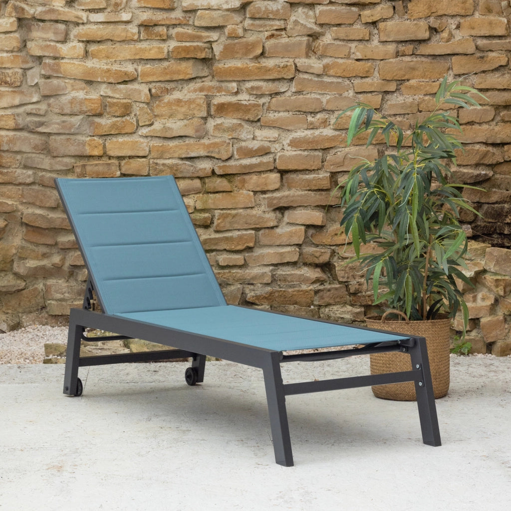 Lettino BARBADOS in textilene grigio-blu - alluminio antracite