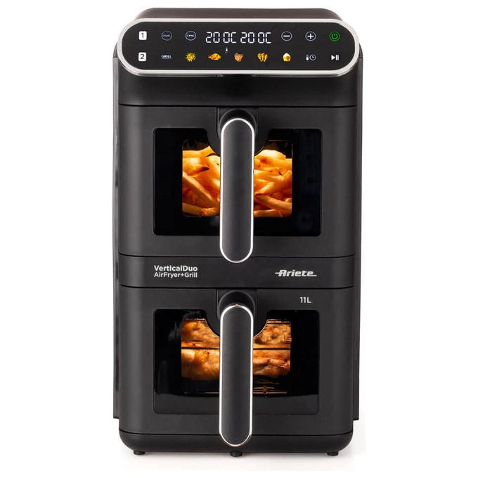 Ariete 4640 friggitrice ad aria doppia verticale, 11 litri, 2460W, funzione sync e dual, 6 programmi, funzione grill, fino a 200°C, nera