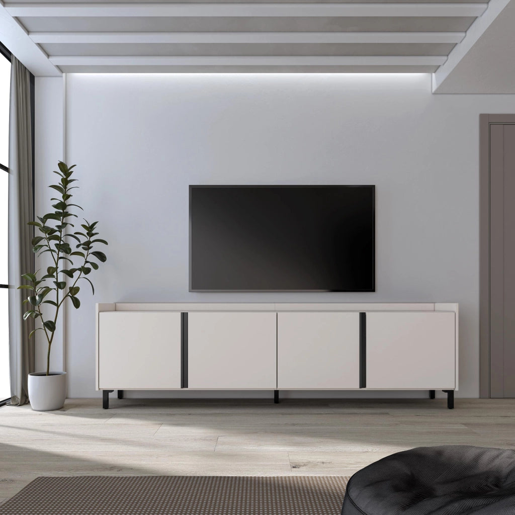 Mobile TV Soggiorno, 207x61x35 cm, Per TV fino a 80", Design industriale, Beige
