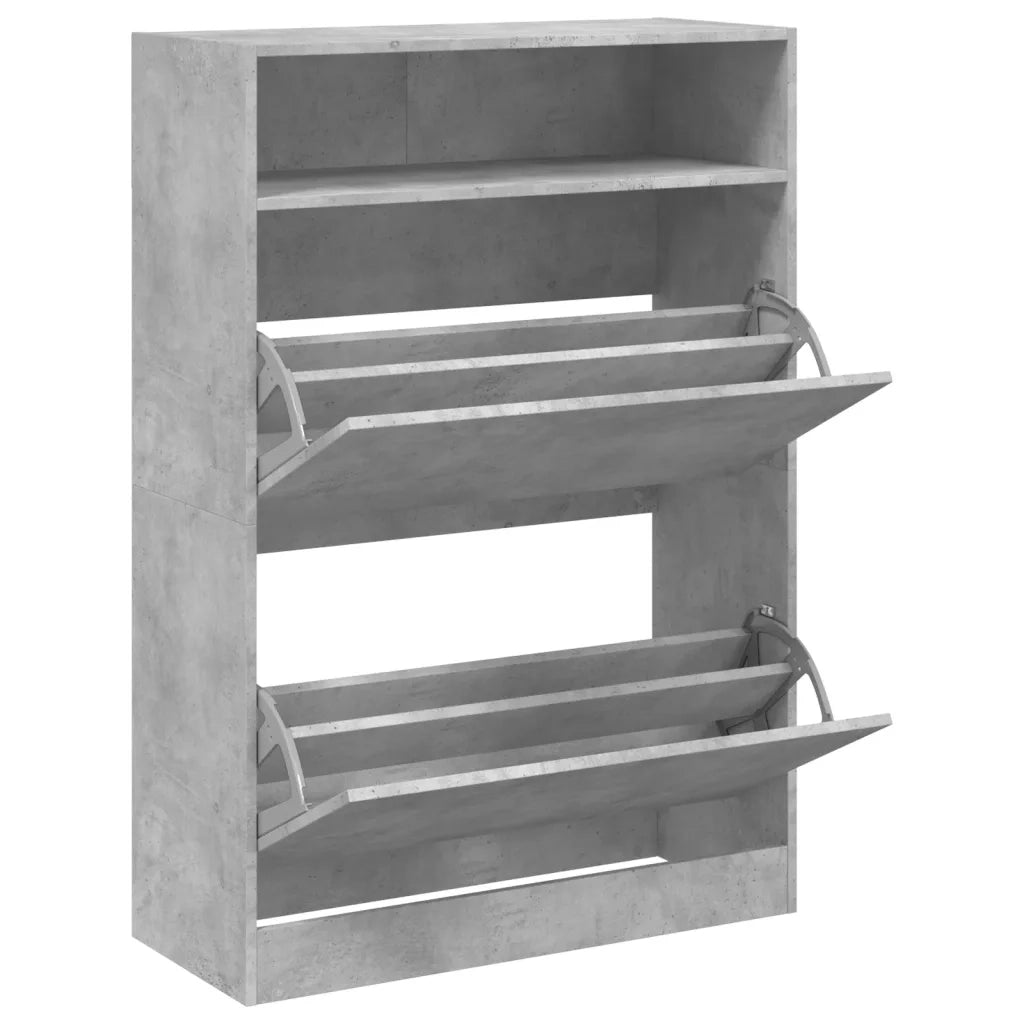 Scarpiera 2 Cassetti Ribaltabili-Scaffale per scarpe Grigio Cemento 80x34x116 cm