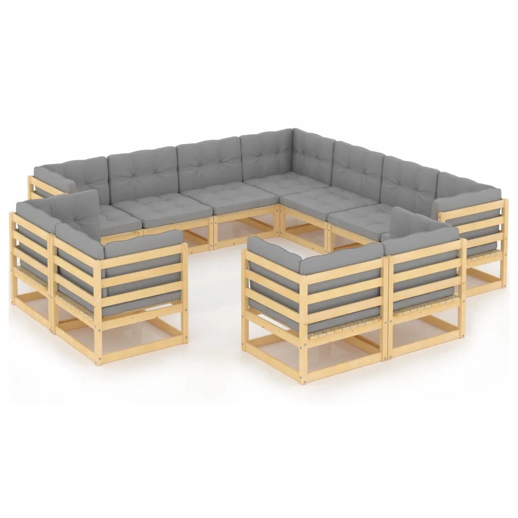 Set Divani Giardino 11 pz con Cuscini in Legno Massello di Pino 3076994