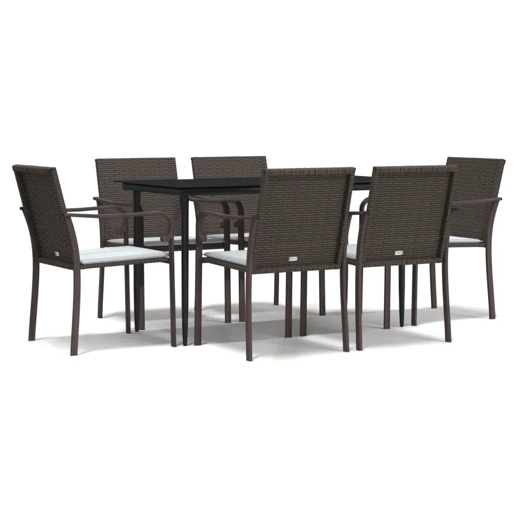 Set Pranzo da Giardino 7 pz con Cuscini in Polyrattan e Acciaio