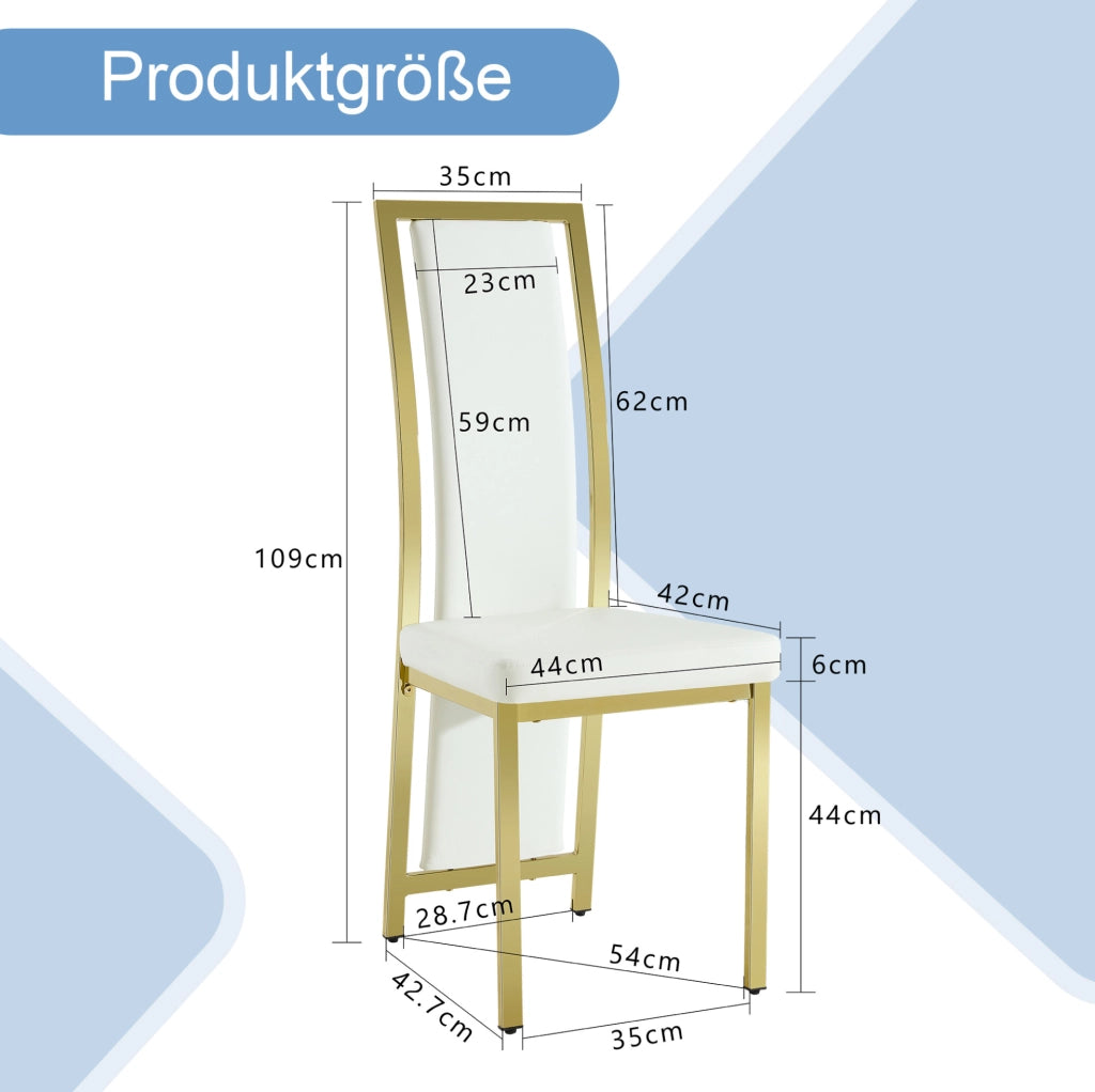 Set di 2 sedie da pranzo moderne bianco e oro con schienale alto; in PU e metallo; 109 cm