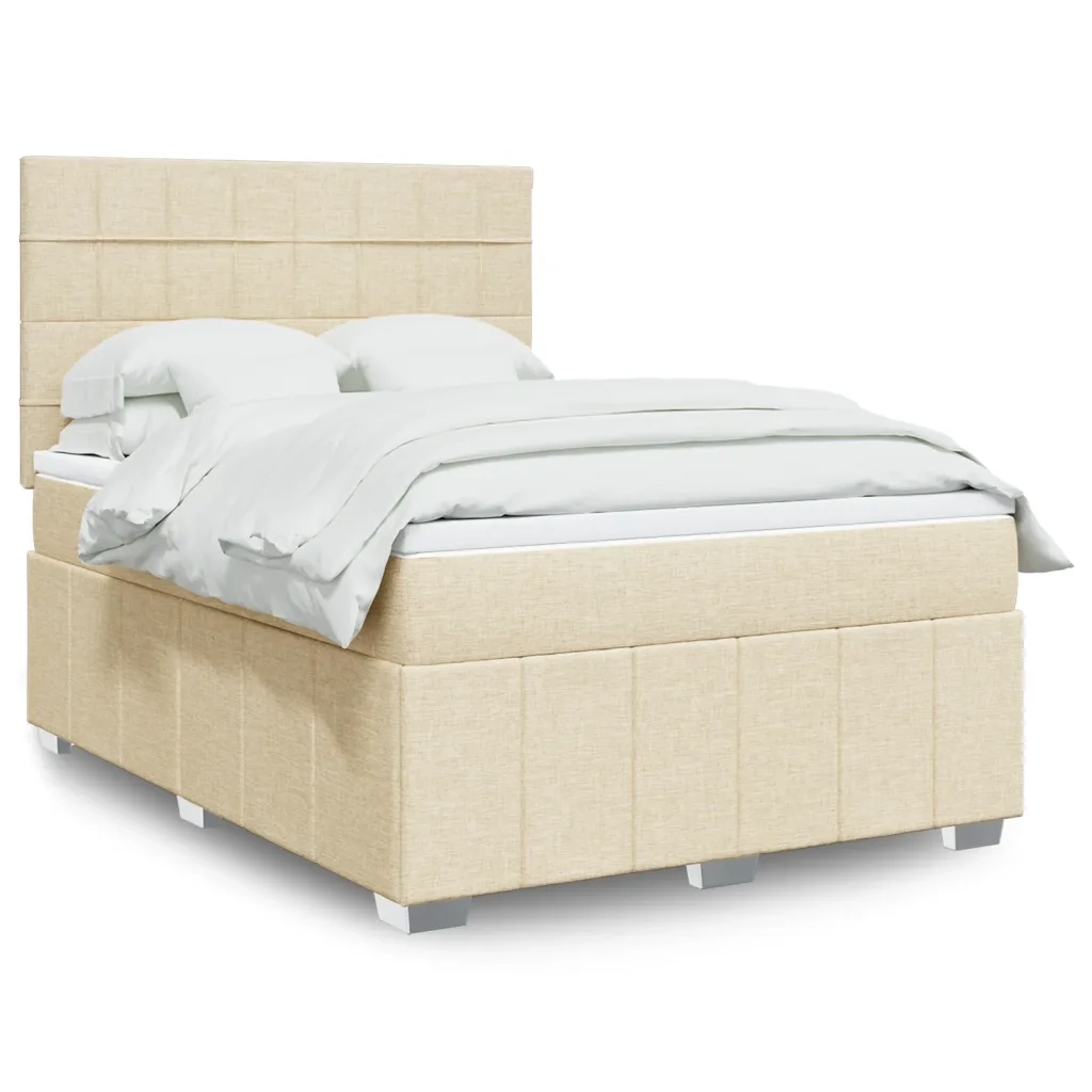 vidaXL Giroletto a Molle con Materasso Crema 140x200 cm in Tessuto