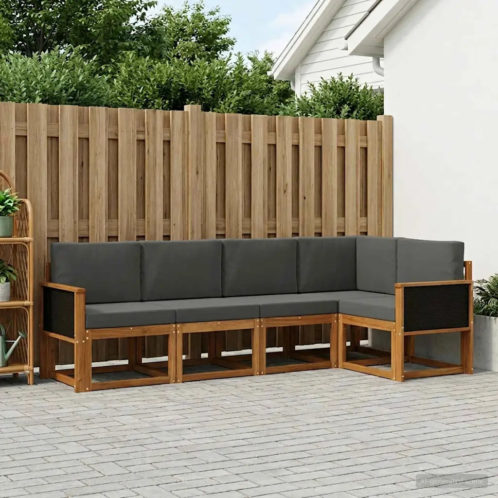Set di divani da esterno 7 pcs Naturale e Antracite Poliestere