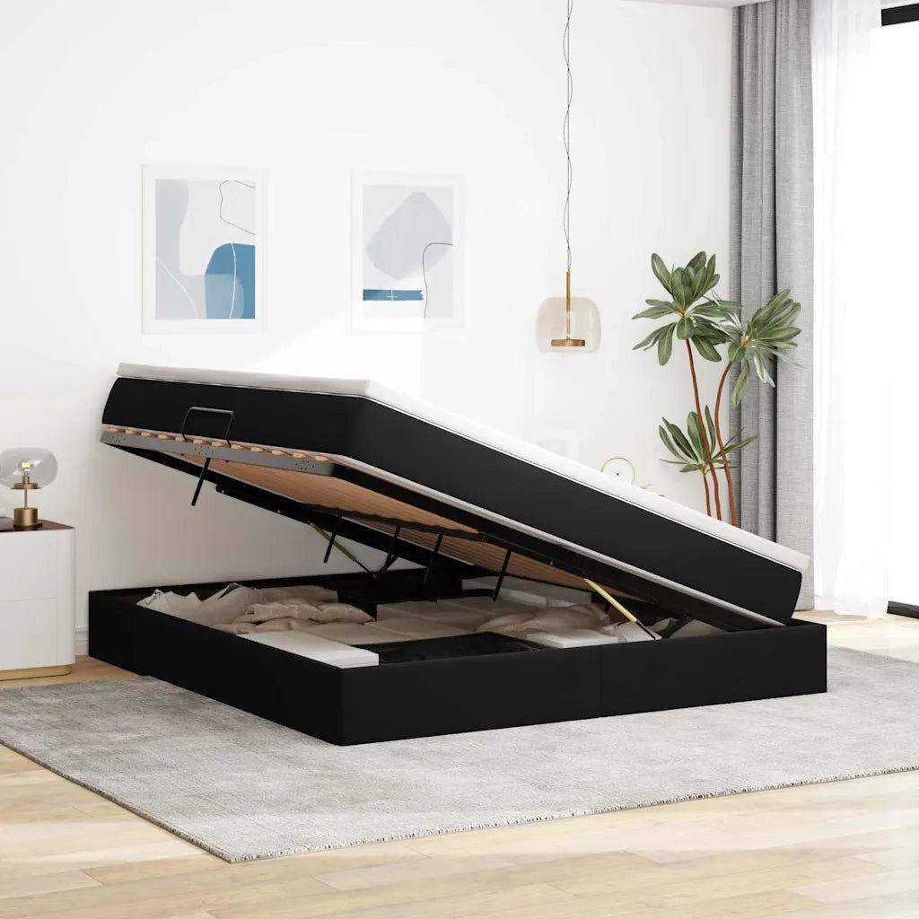 Letto con contenitore e materasso Nero 180 x 200 cm Velluto