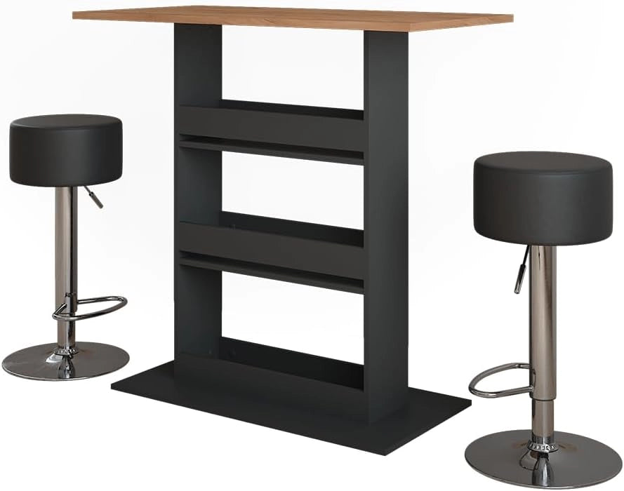 Tavolo da bar Repose, Quercia dorata/antracite, 110 x 55 cm, con scaffale aperto per riporre utensili da cucina