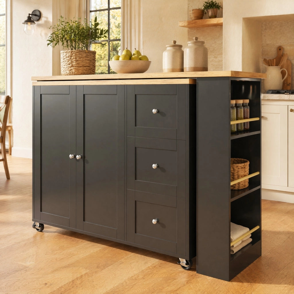 Tavolo bar girevole 360° in MDF nero con 3 cassetti