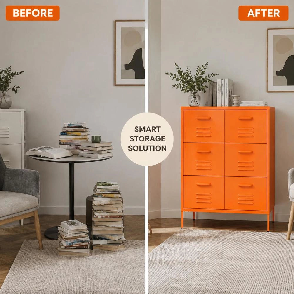 Orange Drawer Cabinet, 80x35x101.5 Cm, Steel