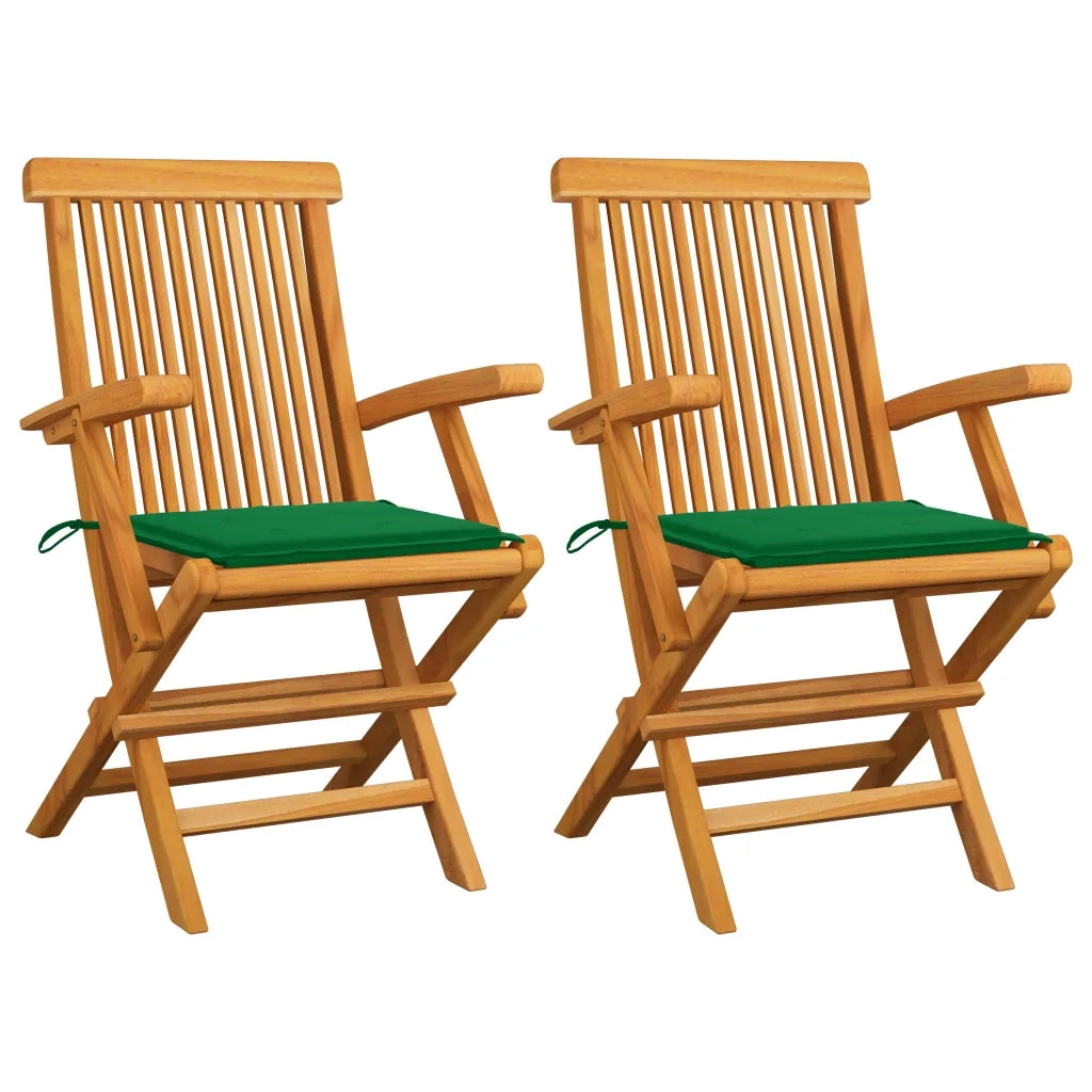 Sedie da Giardino con Cuscini Verdi 2 pz in Massello di Teak cod mxl 6175