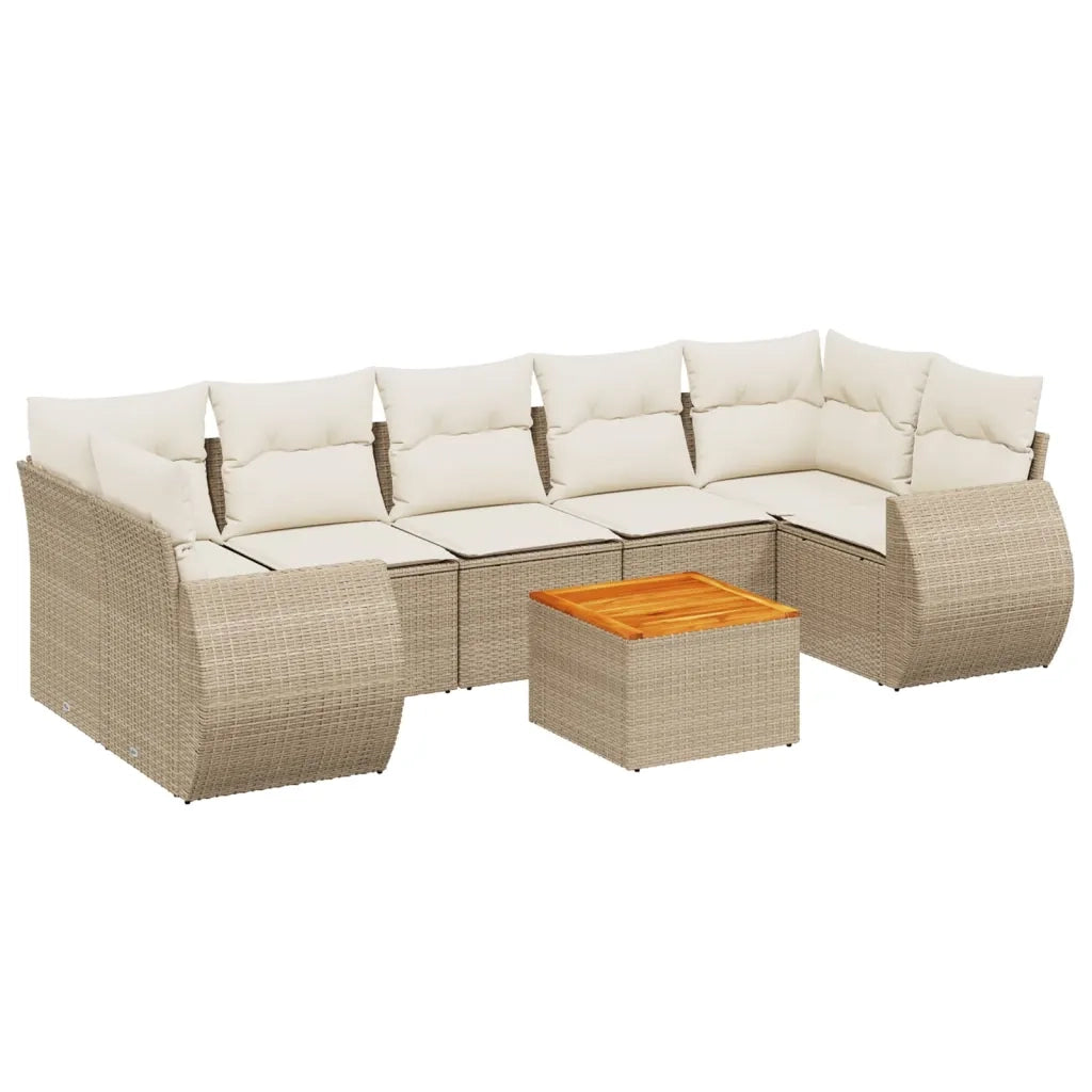 Set Divano da Giardino 8 pz con Cuscini Beige in Polyrattan 3224917