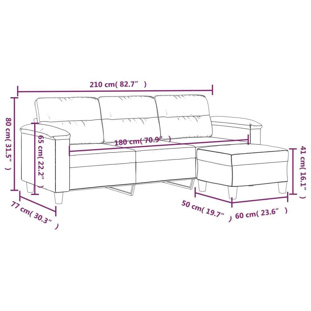 Divano a 3 Posti con Poggiapiedi Grigio Scuro 180 cm Microfibra 3201233