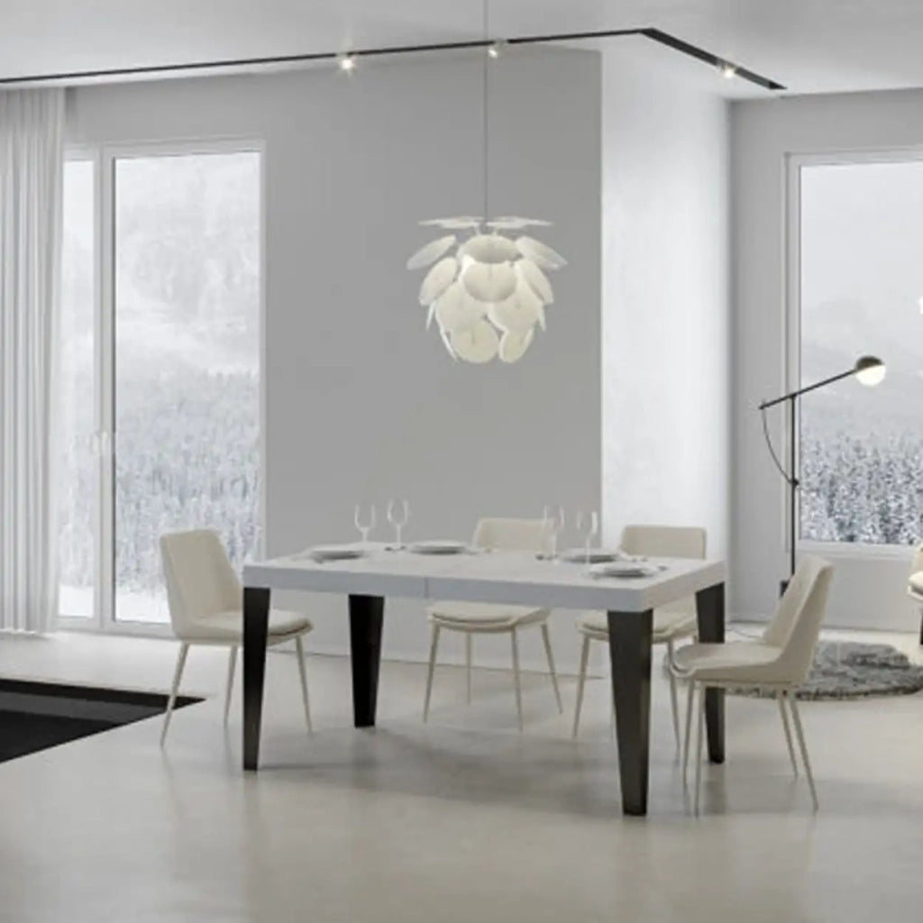Tavolo allungabile 160/420x90 cm Flame Premium colore bianco frassino gambe antracite
