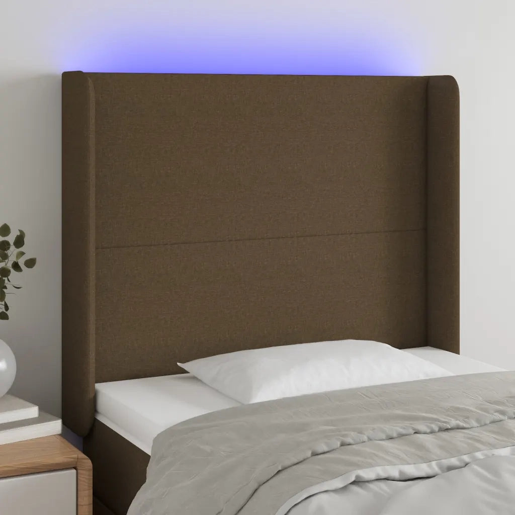 Testiera a LED-Testata con LED Marrone Scuro 103x16x118/128 cm in Tessuto 319883