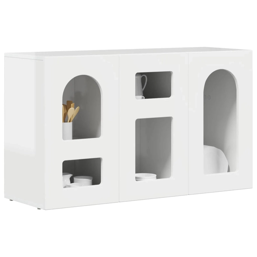 Credenza | Madia | Buffet da pranzo | Armadio da pranzo Bianco Lucido 100 x 35 x 59 cm Legno multistrato