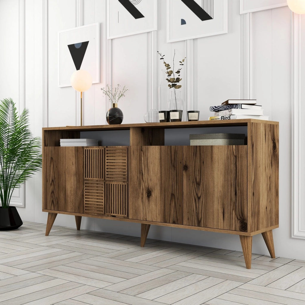 Madia Thuile, Credenza 2 Ripiani, 160x35x78h cm Marrone Noce