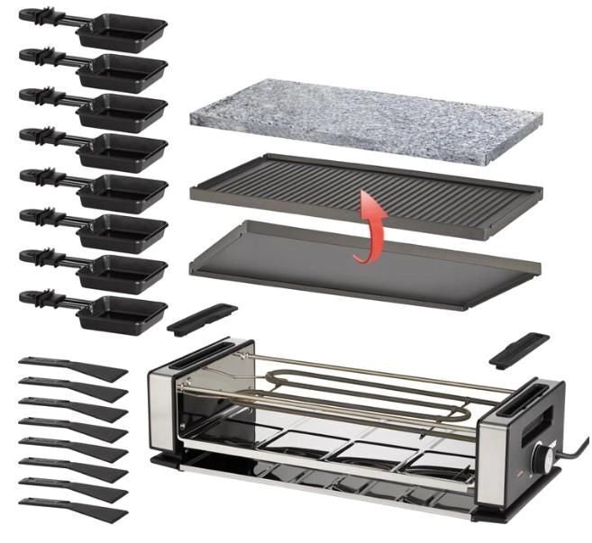Unold 48760 Griglia per Raclette 8 persone 1200 W Piastre Rimovibili con Rivestimento Antiaderente Colore Nero