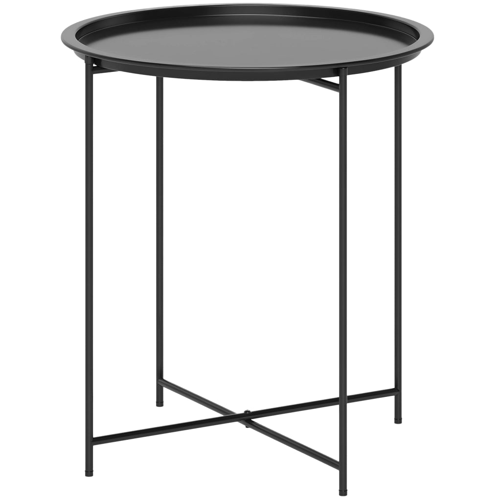 Tavolino da Giardino Pieghevole con Vassoio ¨C Zephmum ¨C Nero Acciaio ?46x50 cm