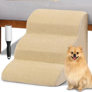 Scala per Animali con 3 Gradini per Gatti e Cani Anziani - Pendente in Tessuto a Maglie Rimovibile - Piastra di Schiuma ad Alta Densità (Beige)