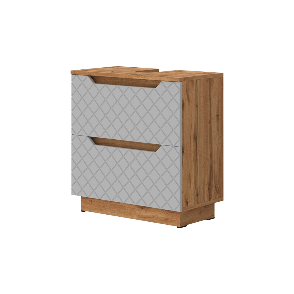 Vicco Mobile sottolavabo per bagno Rovere/grigio con struttura in piastrelle 59.8 x 62.5 cm con 2 cassetti