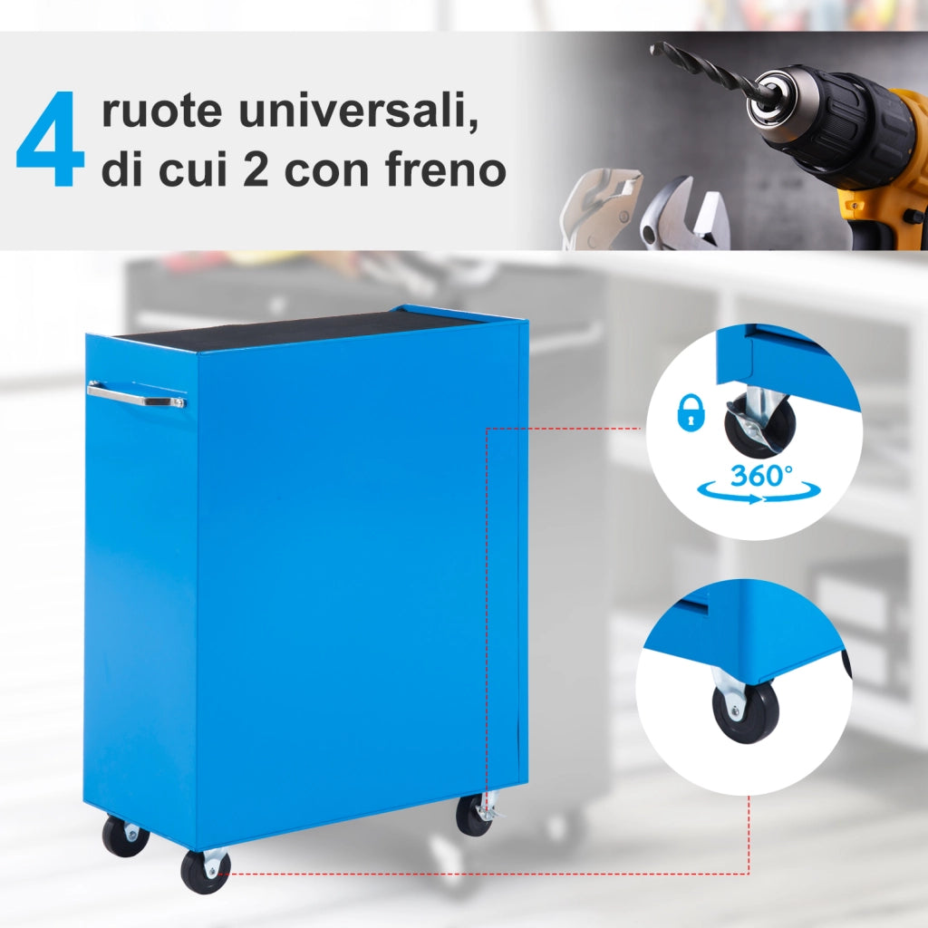 EasyComfort Carrello Porta Utensili Attrezzi Attrezzatura con Cassettiera Azzurro 61.5 x 33 x 82.5cm