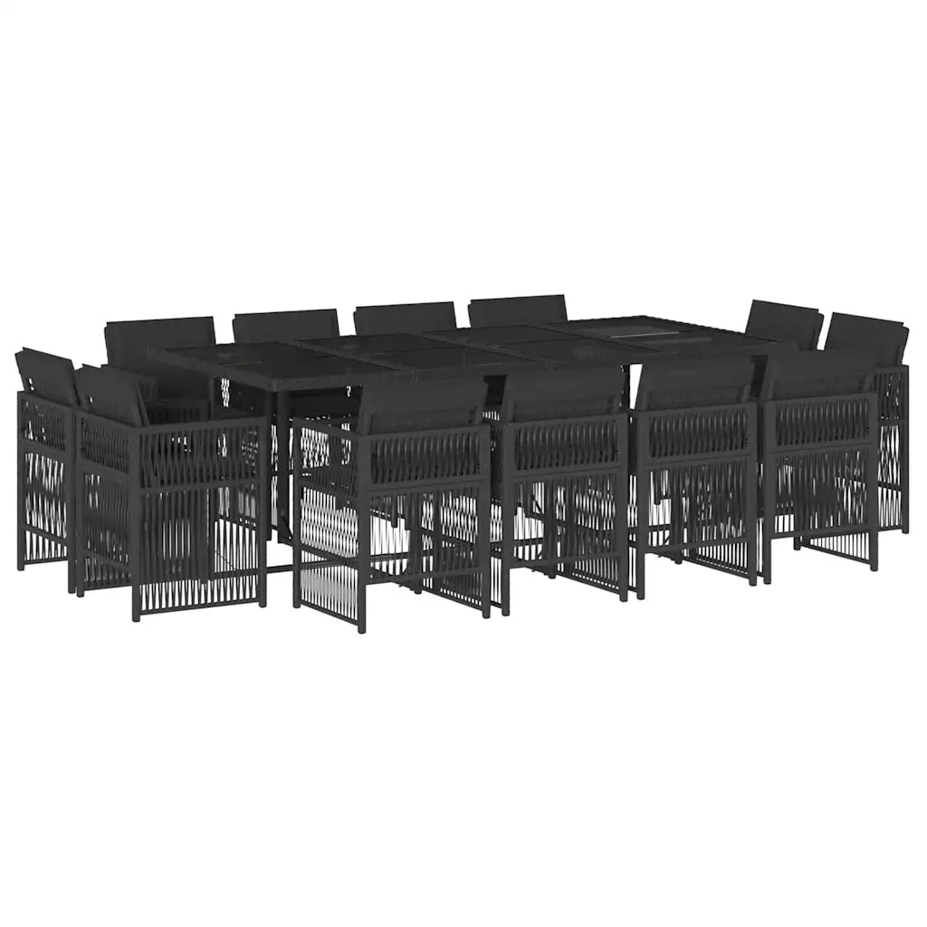 Set da Pranzo da Giardino 13pz con Cuscini Nero in Polyrattan 3211039