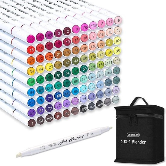 Stifili alcolici - Stifili alcolici - 100 colori stifili alcolici - Stifili a doppia punta per arte con 1 Blender - Stifili per disegno, schizzo - Stifili segnatura con borsa per artisti e fogli di colori per adulti